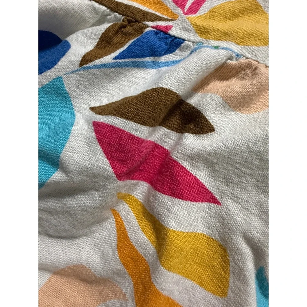 Tabitha Brown for Target Dress SZ Medium Multicolor Leaf Print Linen Puff Sleeve